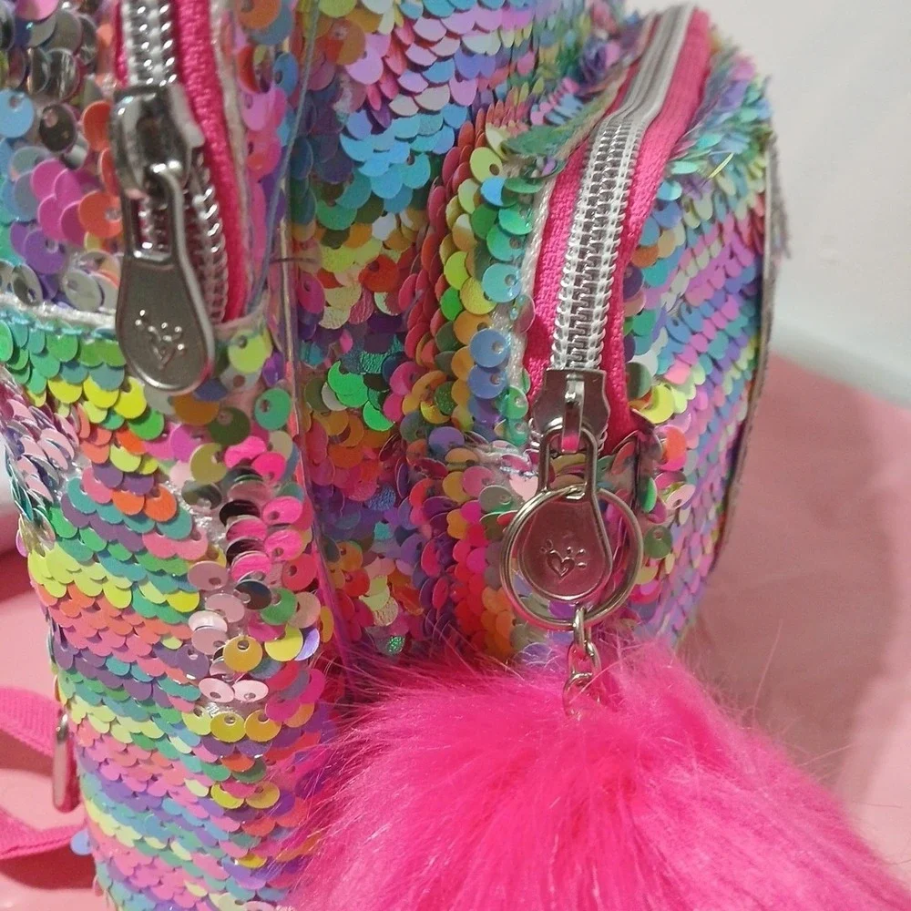 Justice Letter C Backpack Mermaid Flip Sequins Bright Pink Tagged 04/19